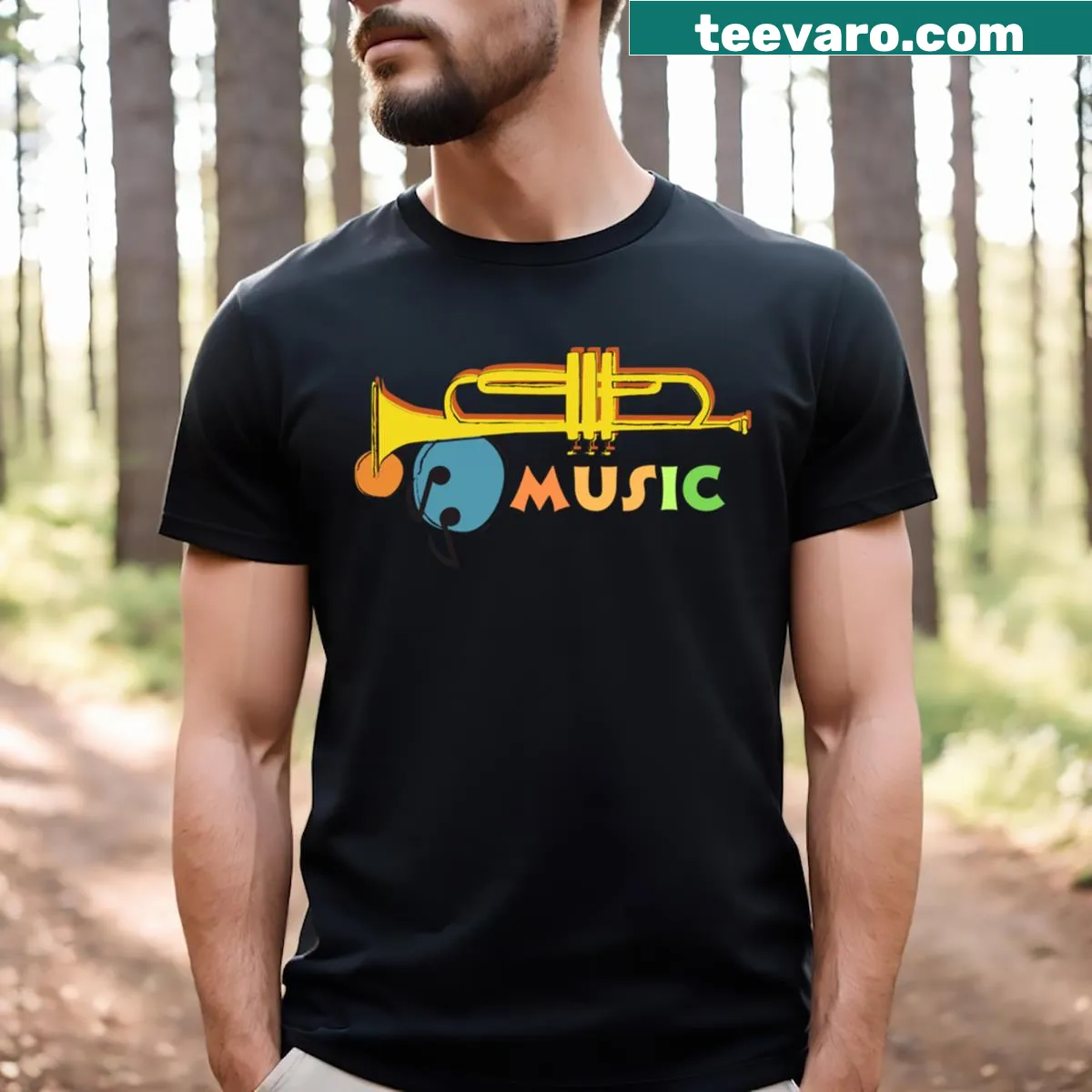 T-shirt showcasing the intersection of music and design in typography. — on a men's t-shirt