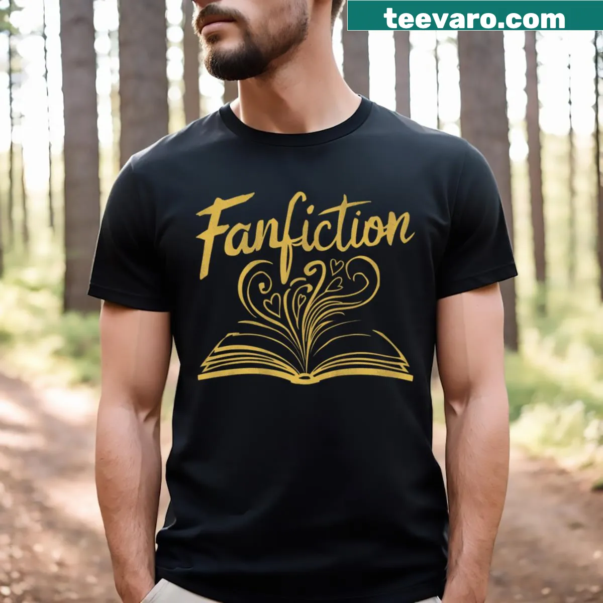 Typographic design celebrating fanfiction culture on a comfortable T-shirt. — on a men's t-shirt