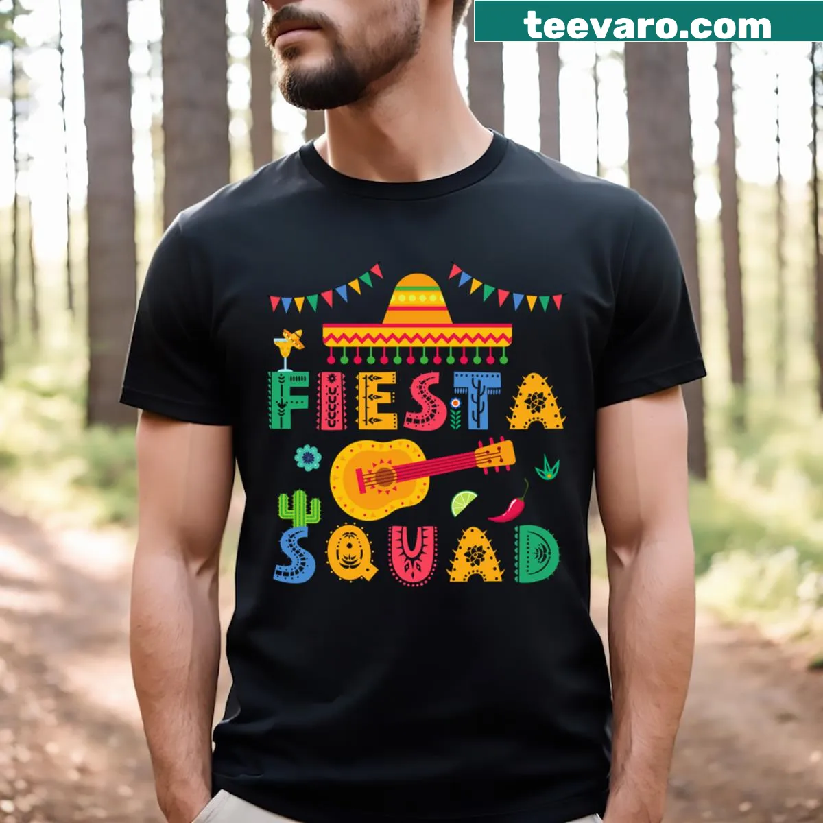 Festive t-shirt for Cinco De Mayo with playful graphics — on a men's t-shirt