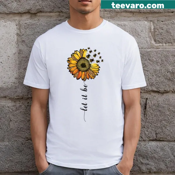 Illustrated t-shirt featuring a flower and bee with 'Let It Be' text