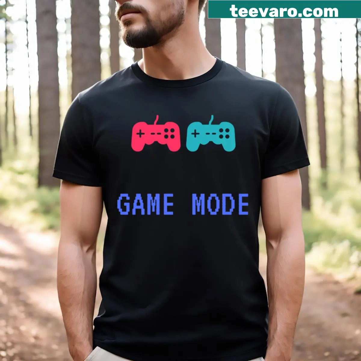 T-shirt featuring 'Game Mode' gaming graphic — on a men's t-shirt