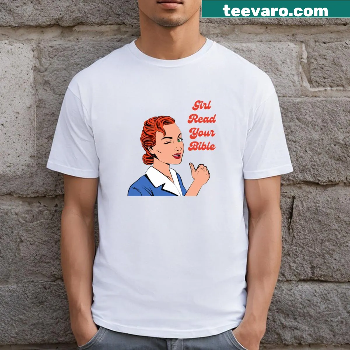 Inspirational typography on a T-shirt promoting Bible reading — on a men's t-shirt