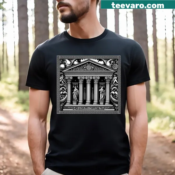 Illustration of a Greek temple on a t-shirt
