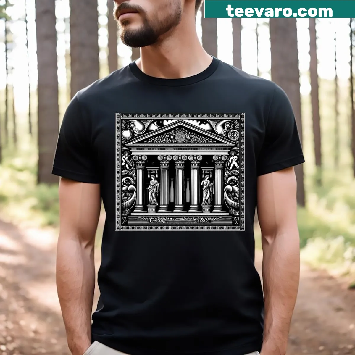 Illustration of a Greek temple on a t-shirt — on a men's t-shirt