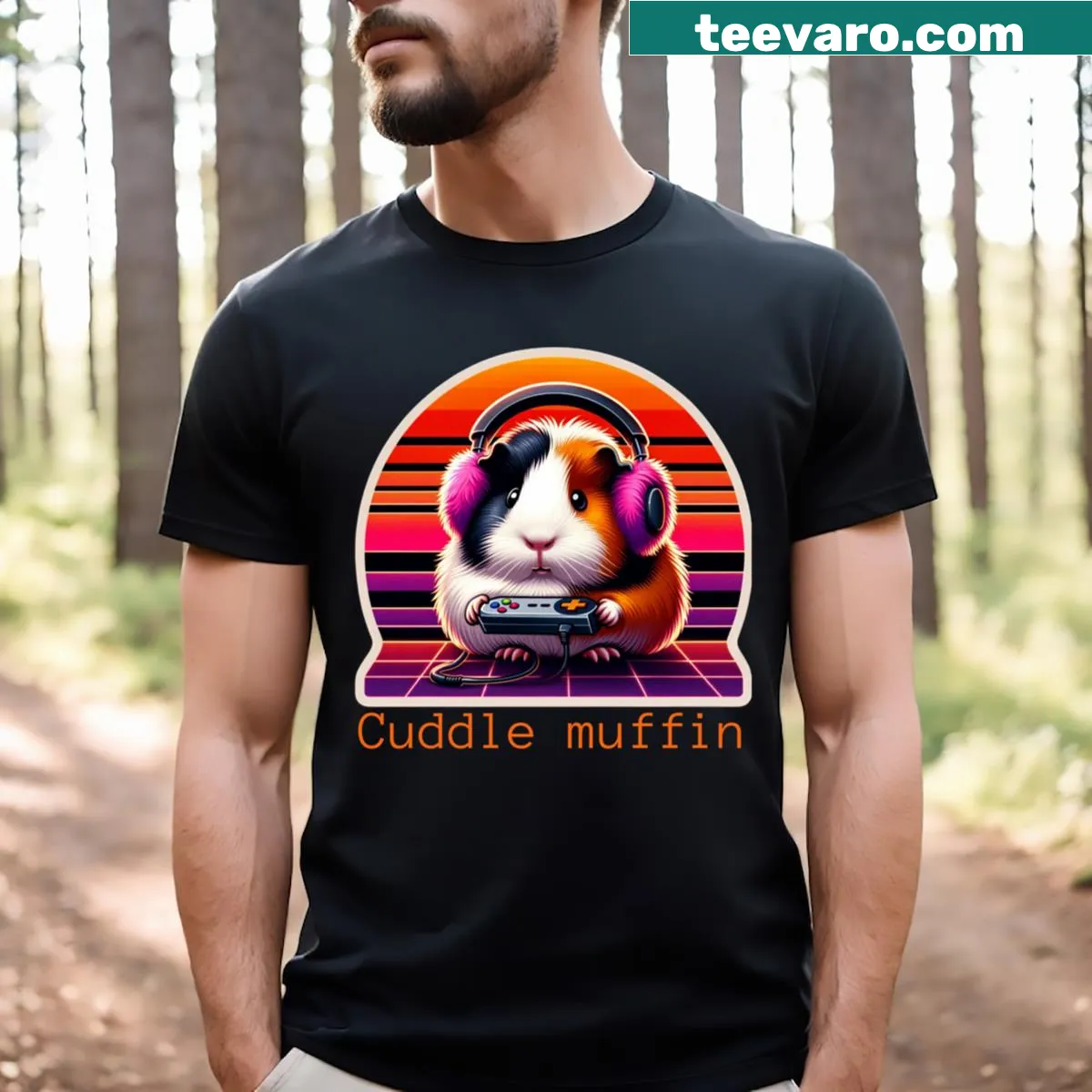 Cartoon guinea pig video game design on a kids' t-shirt — on a men's t-shirt
