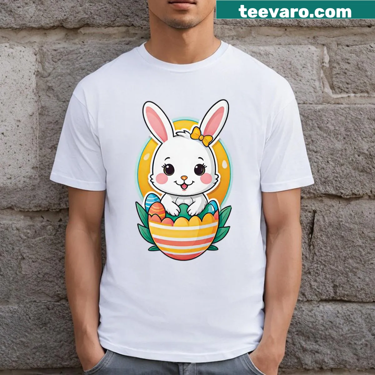 Cheerful Easter-themed t-shirt with playful graphics. — on a men's t-shirt