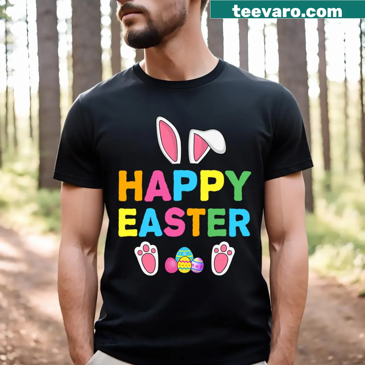 Cute bunny face graphic for Easter on a t-shirt. — on a men's t-shirt