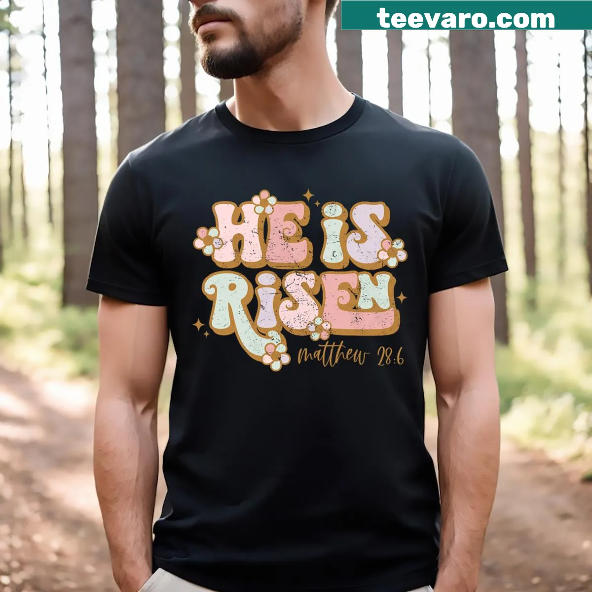 Wholesome Easter T-shirt featuring 'He Is Risen' message for kids — on a men's t-shirt