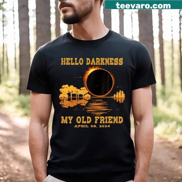 Eclipse 2024 T-shirt with 'Hello Darkness My Old Friend' design