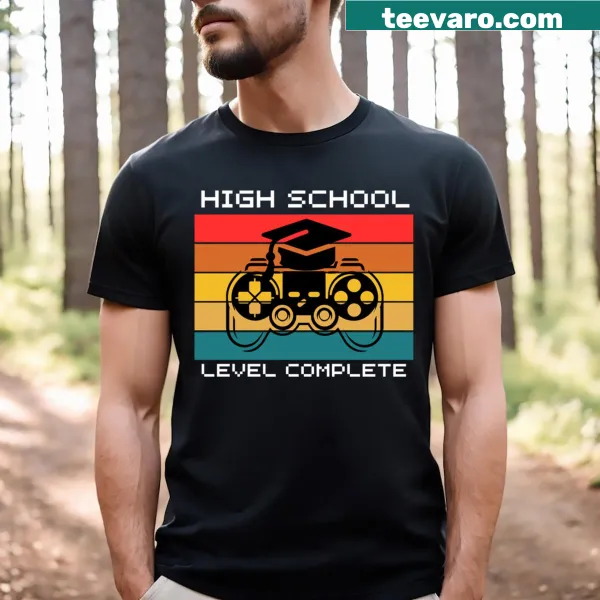 Funny 'High School Level Complete' graphic t-shirt
