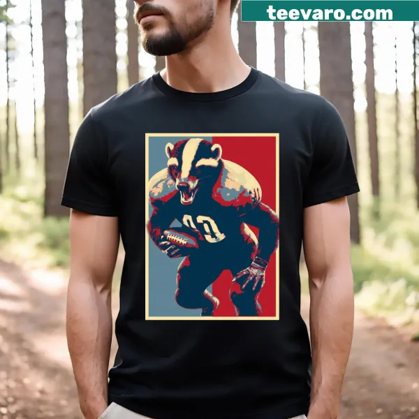 Cartoon honey badger in football gear illustrated on a t-shirt