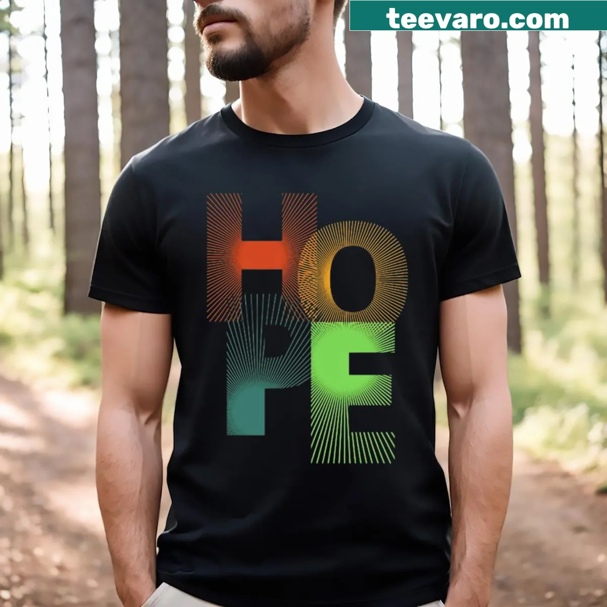 Simple and inspiring 'Hope' typography t-shirt design — on a men's t-shirt