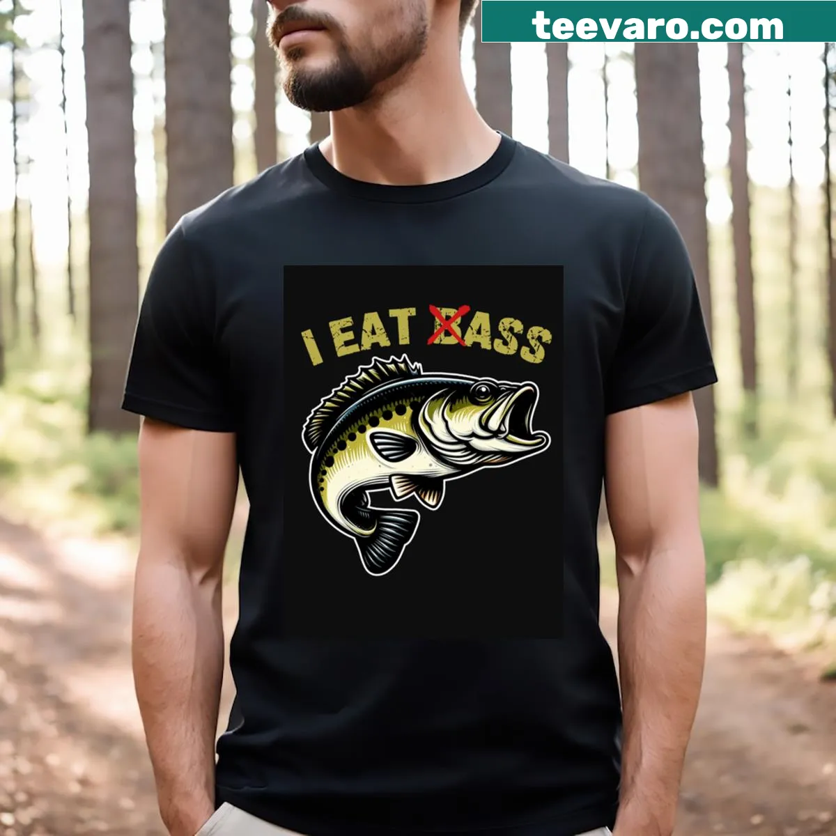 Funny bass fishing T-shirt with humorous text — on a men's t-shirt