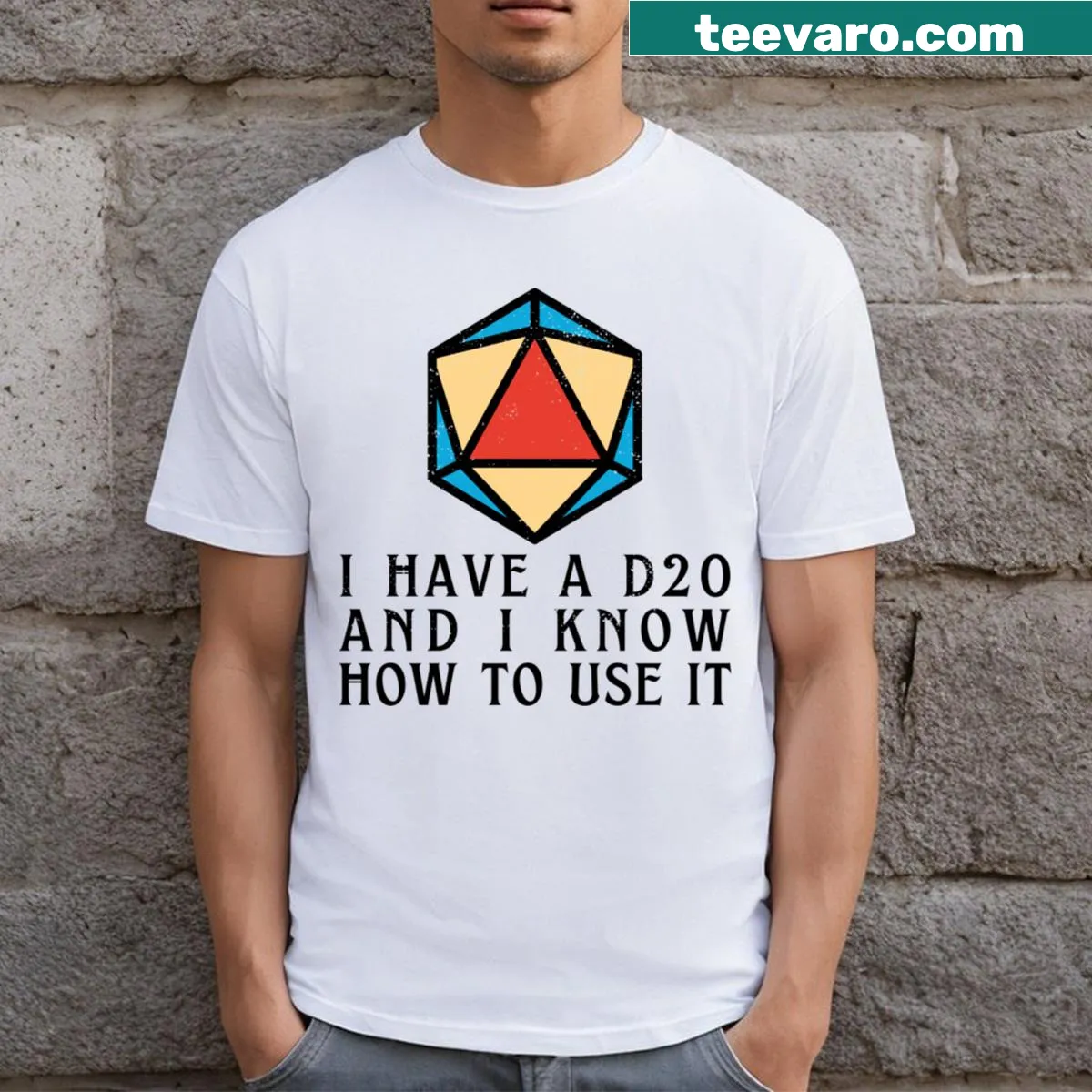 T-shirt for gamers with the phrase 'I Have A D20 And I Know How To Use It' — on a men's t-shirt