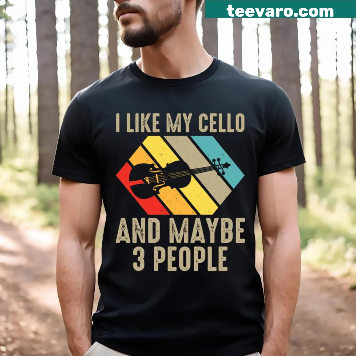 Retro t-shirt with text expressing love for the cello — on a men's t-shirt