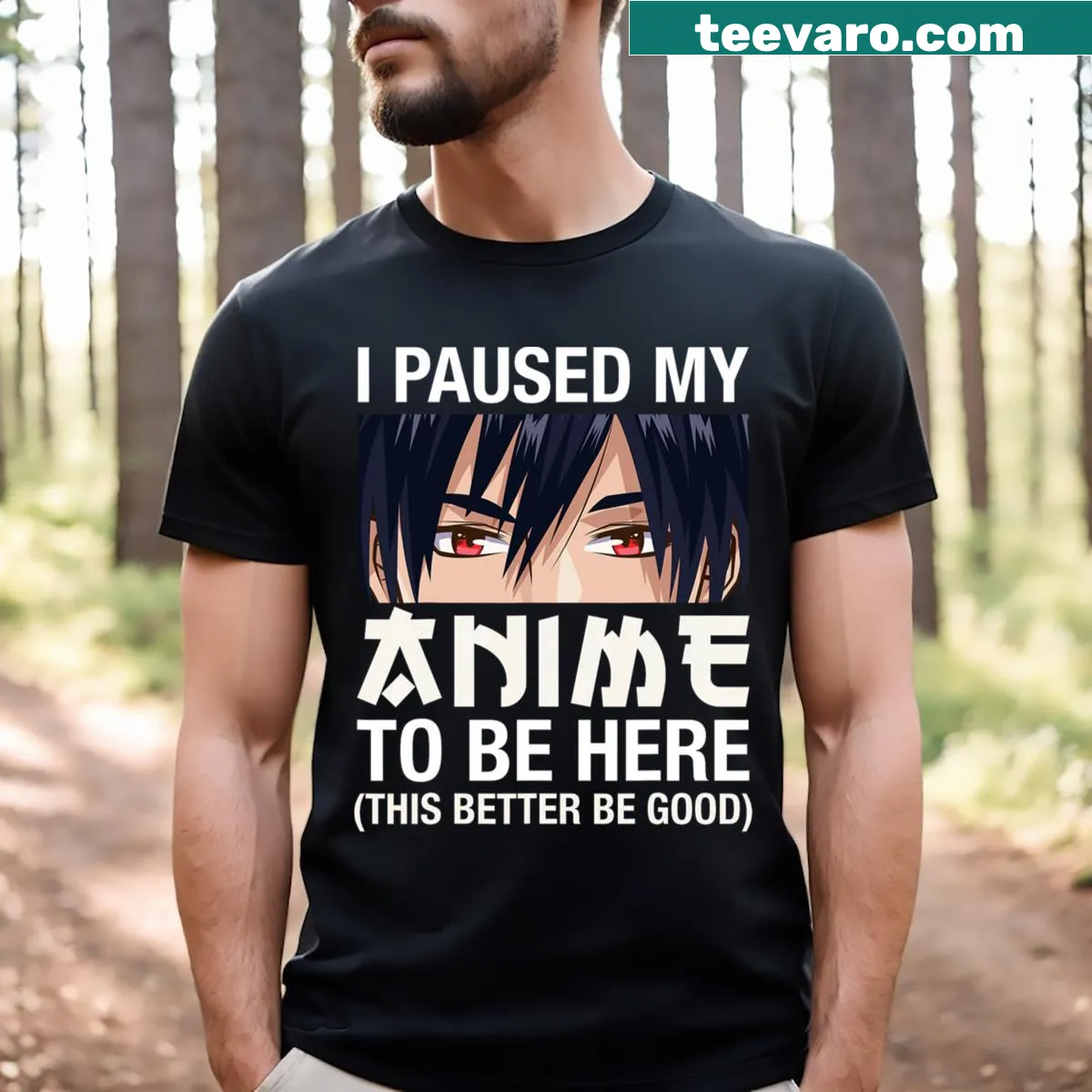 Cartoon-style shirt with playful anime graphics and humorous text — on a men's t-shirt
