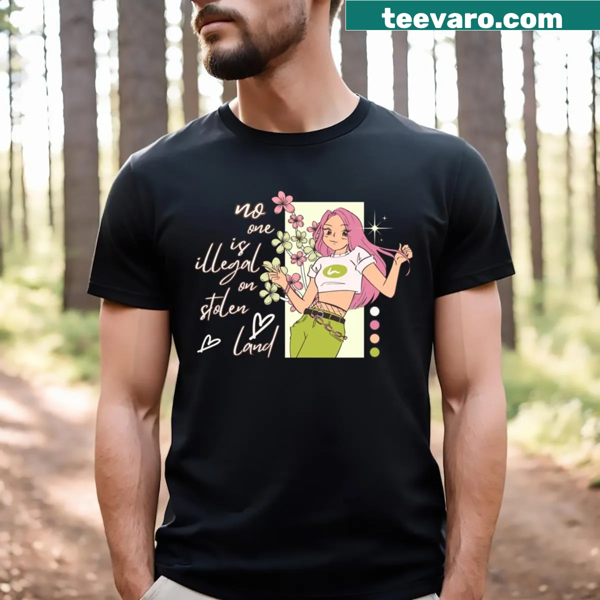 T-shirt featuring a bold message about land rights — on a men's t-shirt