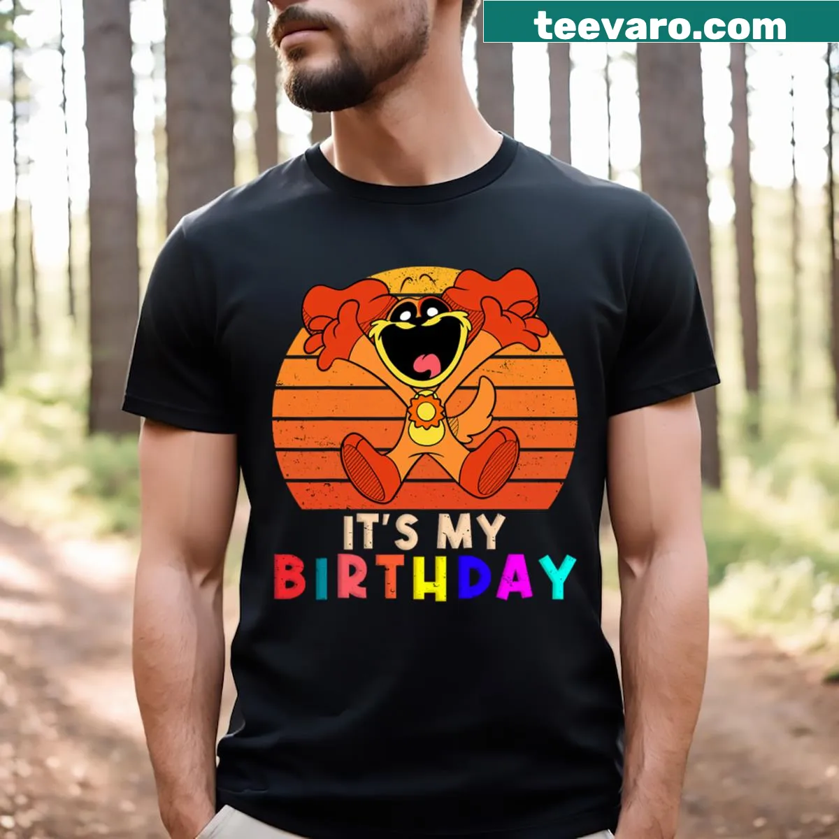 Cute animal-themed birthday t-shirt with playful illustrations — on a men's t-shirt