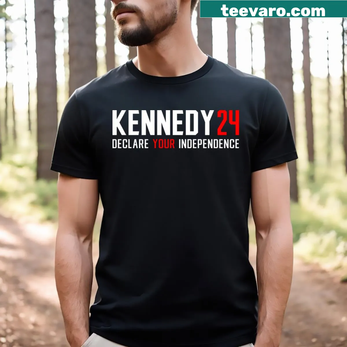 Kennedy 24 T-shirt with the slogan 'Declare Your Independence' — on a men's t-shirt