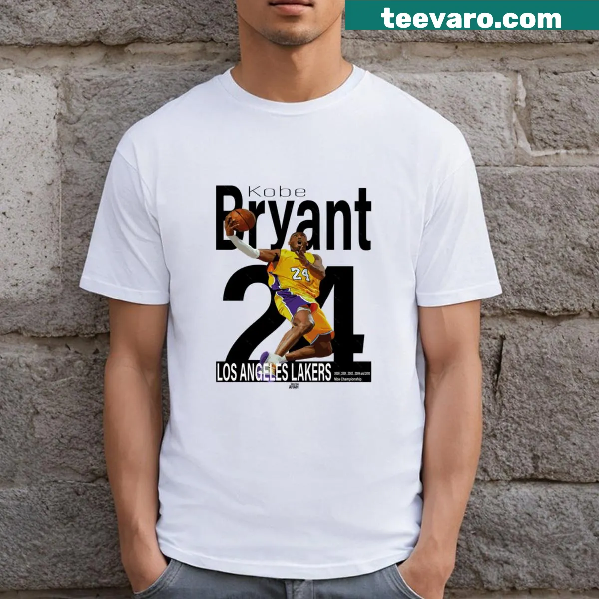 Illustrative tribute T-shirt featuring Kobe Bryant as a legendary basketball player — on a men's t-shirt