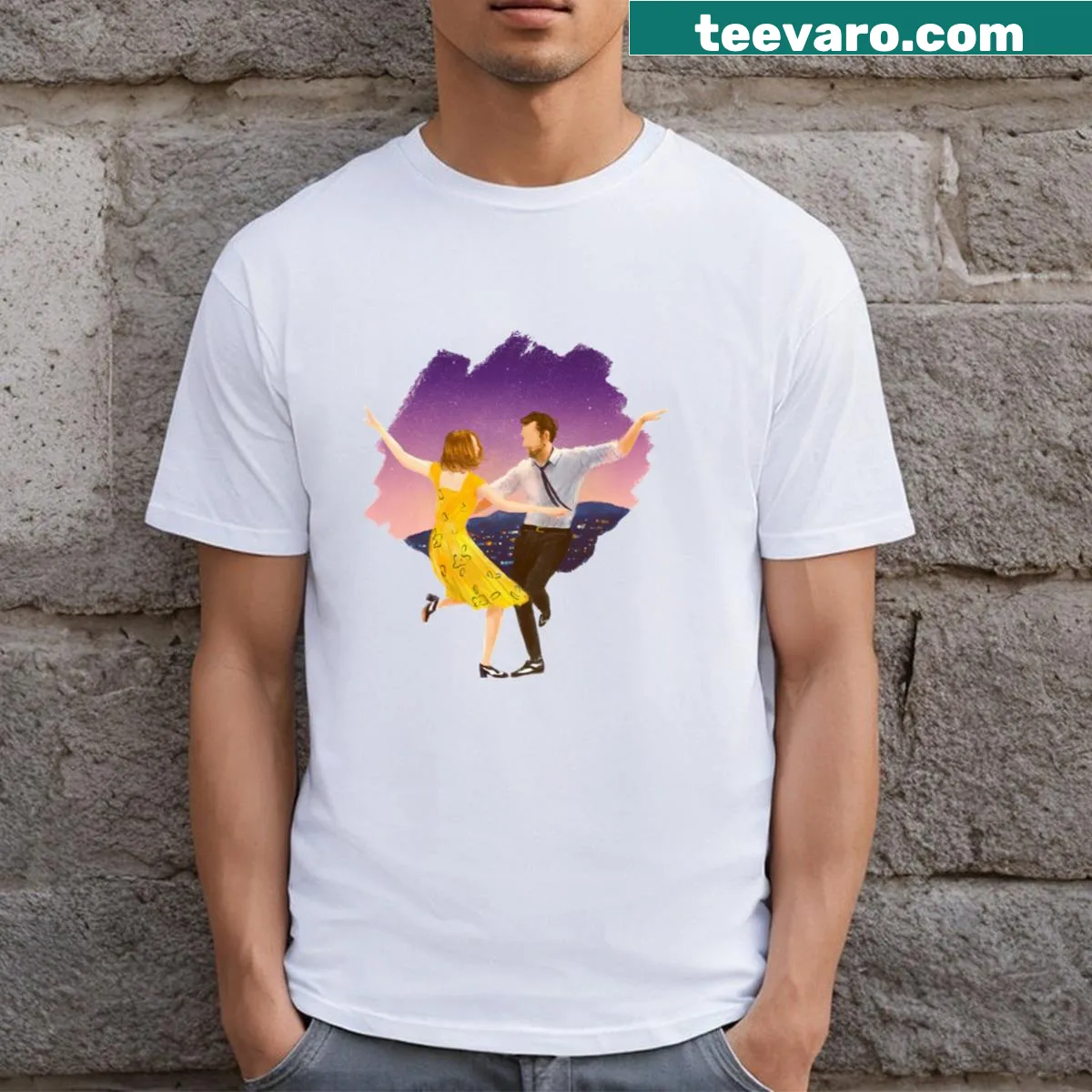 Illustrative T-shirt inspired by La La Land film — on a men's t-shirt