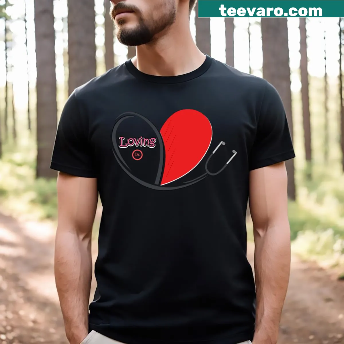 Illustrative Loving Doctor t-shirt for International Health Day — on a men's t-shirt