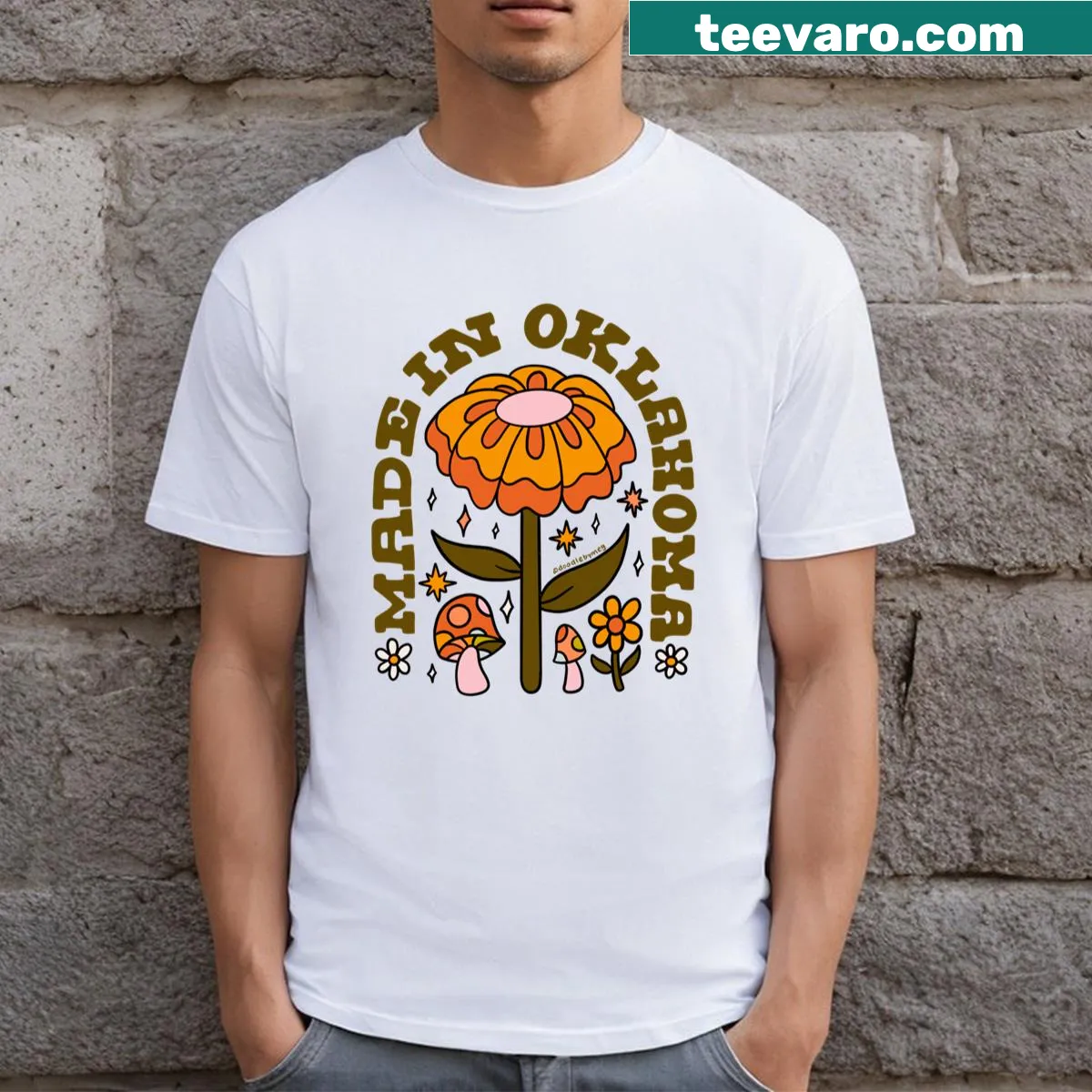 Made In Oklahoma T-shirt with bold lettering — on a men's t-shirt