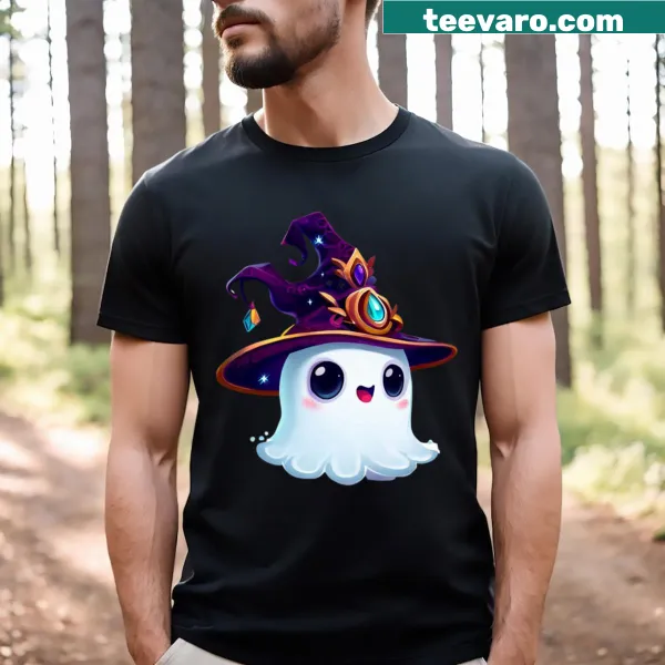 Adorable ghost illustration on a T-shirt for a cute Halloween vibe