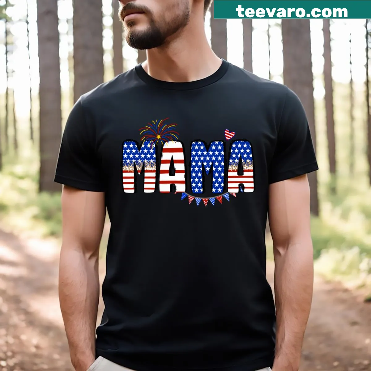 Patriotic T-shirt for moms featuring a Fourth of July design — on a men's t-shirt