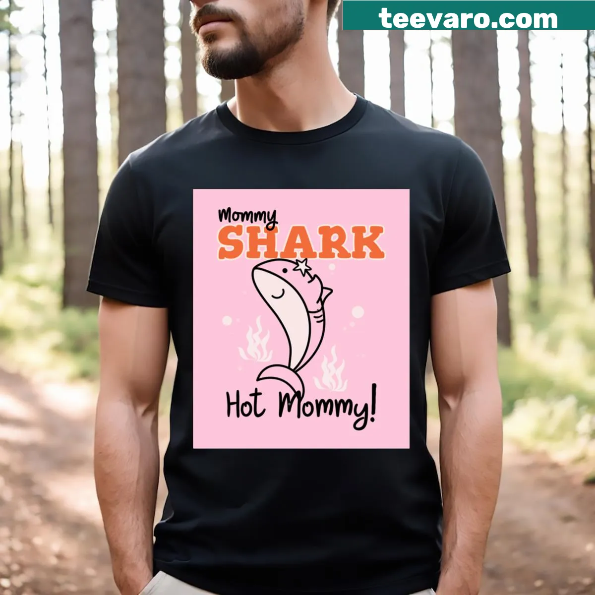 Playful Mother's Day T-shirt with shark design for active moms — on a men's t-shirt
