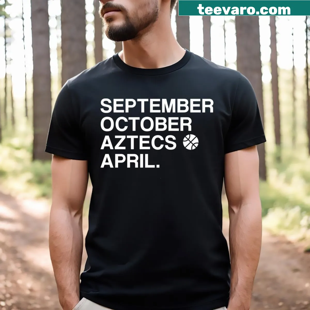 Funny T-shirt displaying the Months of the Year — on a men's t-shirt