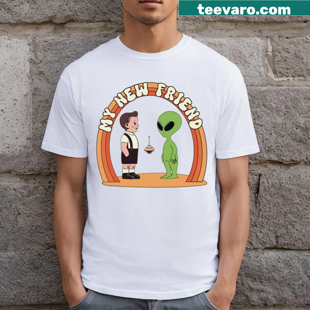 Cartoon alien T-shirt designed for children — on a men's t-shirt
