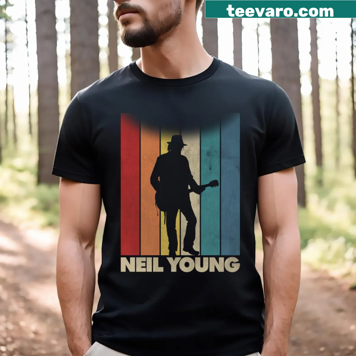 Distressed silhouette T-shirt celebrating Neil Young — on a men's t-shirt