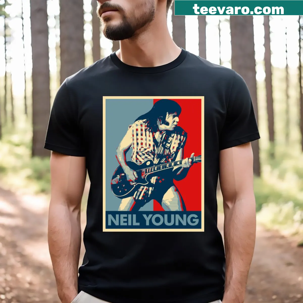 T-shirt featuring the word 'Hope' in tribute to Neil Young — on a men's t-shirt