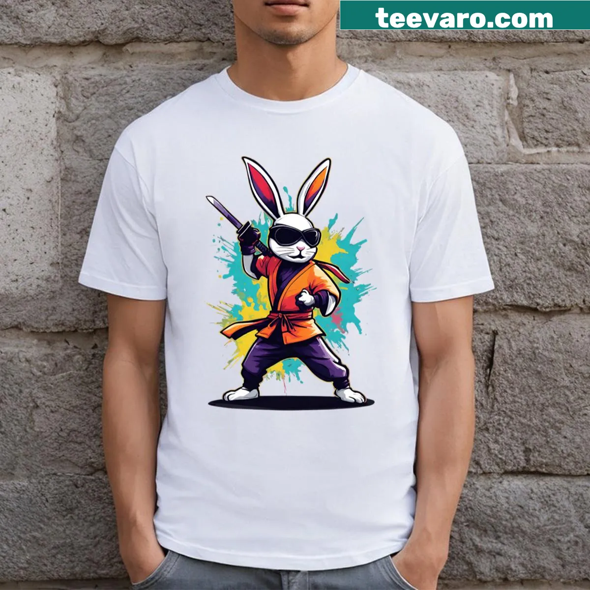 Cartoon Ninja Bunny design on a T-shirt — on a men's t-shirt