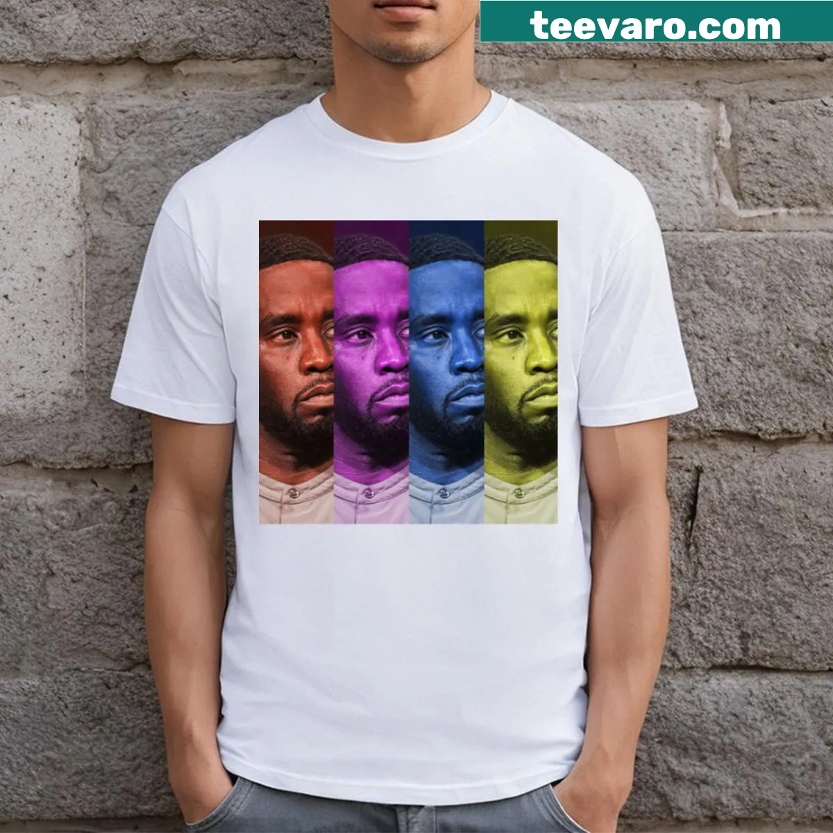Retro T-shirt featuring P Diddy in pop art style — on a men's t-shirt