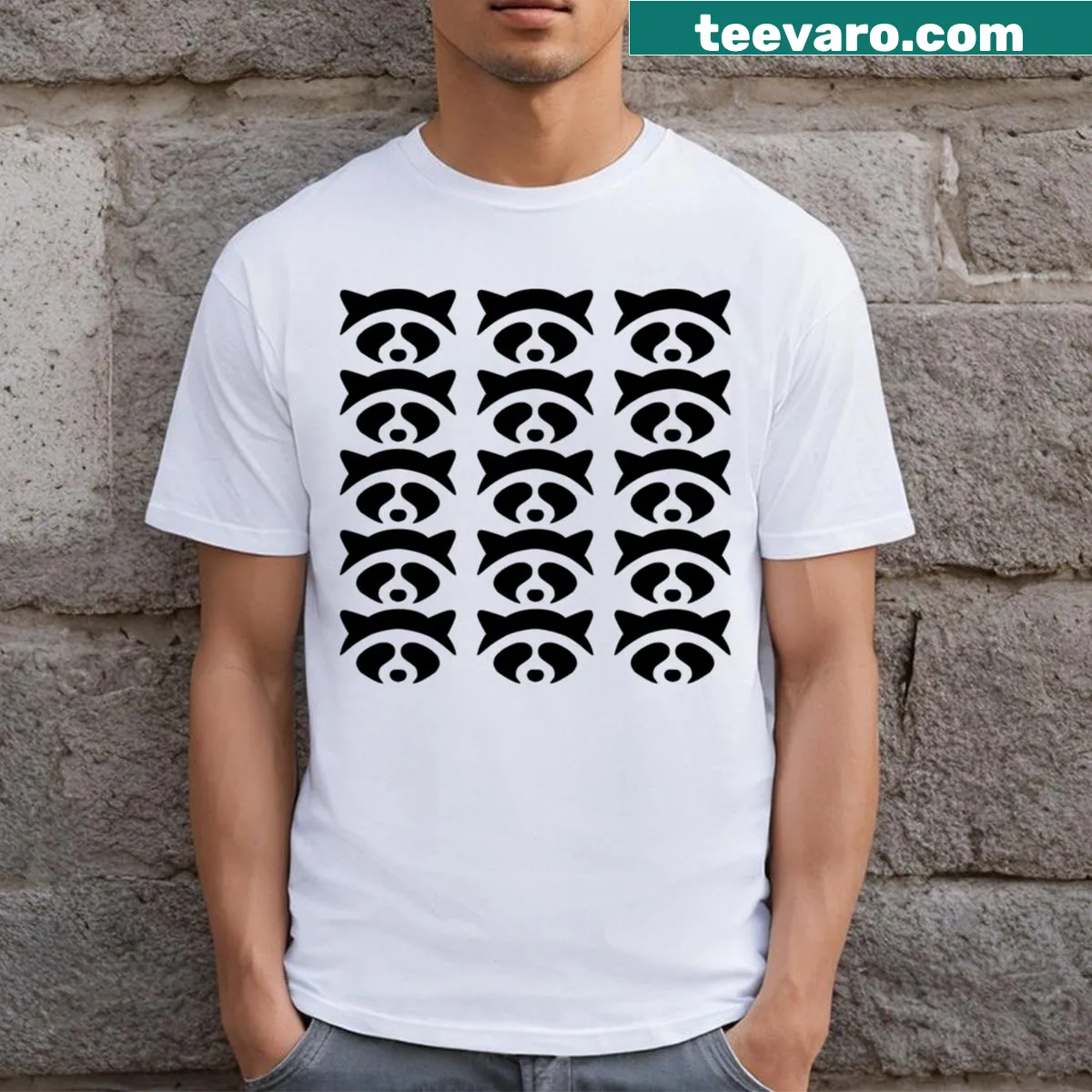 Illustration of raccoons forming a squad on a t-shirt. — on a men's t-shirt