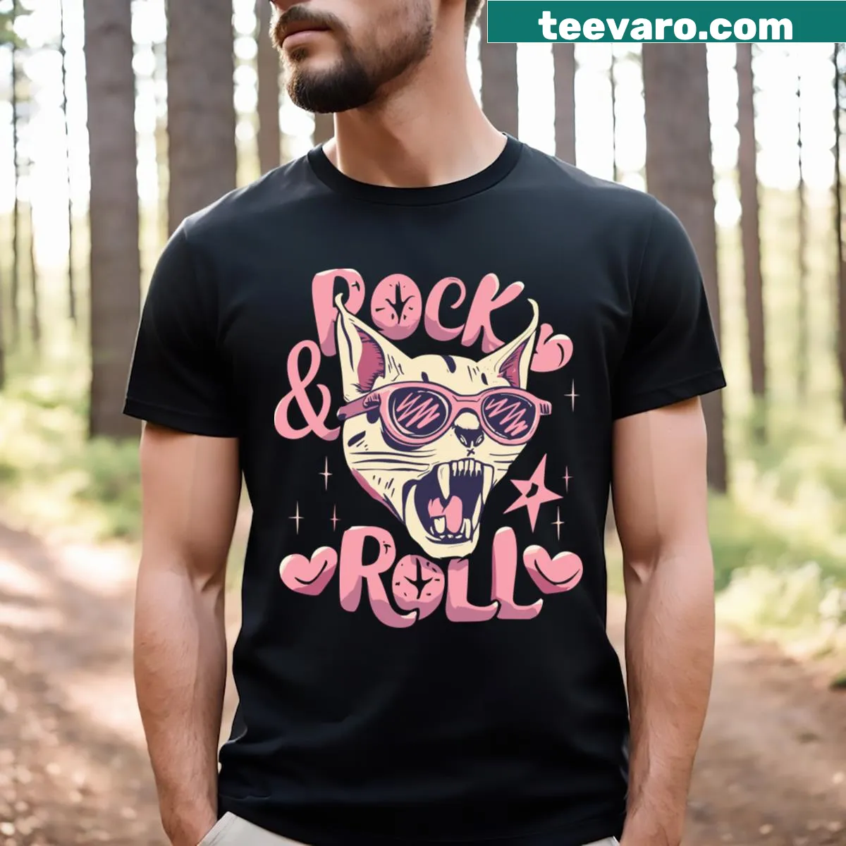Cool cat illustration with a rock and roll vibe on a t-shirt. — on a men's t-shirt
