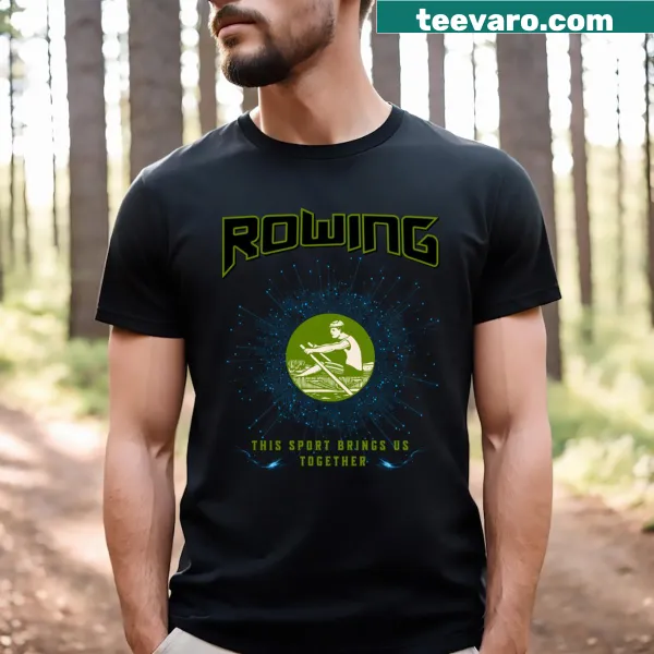 Typographic design celebrating rowing sport on T-shirt.