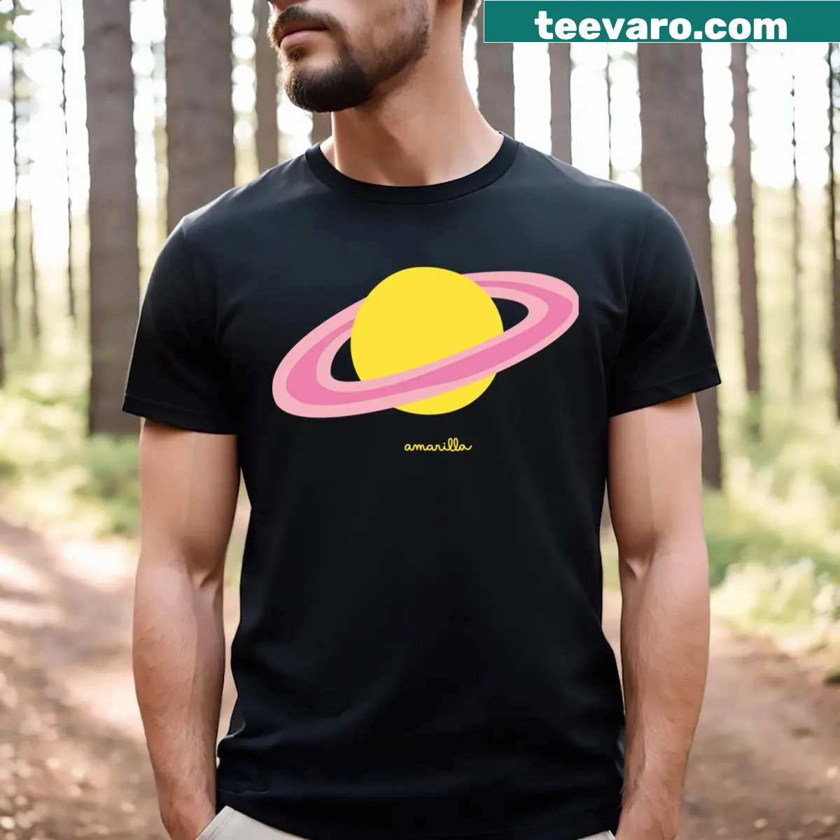 Illustrated Saturn T-shirt featuring a graphic of the planet — on a men's t-shirt