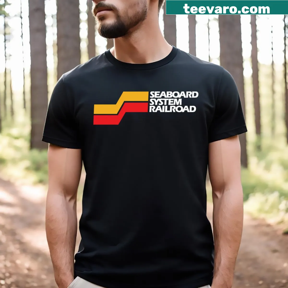 Illustrated Seaboard System Railroad graphic T-shirt — on a men's t-shirt