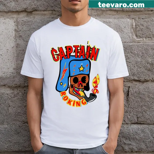 Pirate-themed graphic T-shirt with a skull captain design