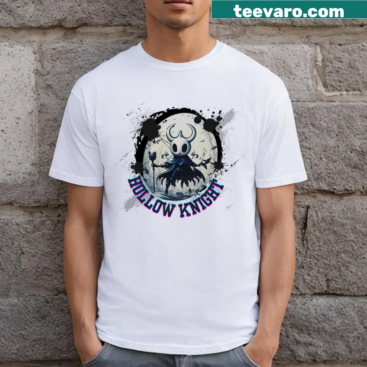 Illustrative t-shirt inspired by the game Hollow Knight. — on a men's t-shirt