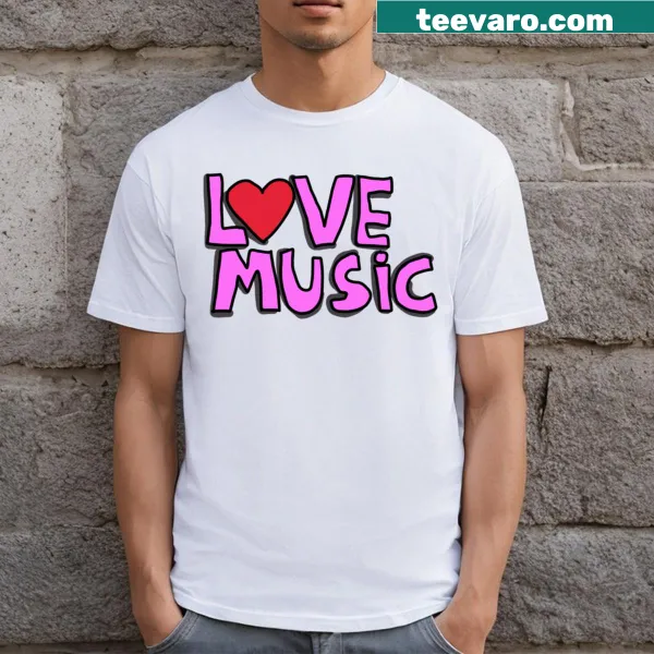 T-shirt featuring playful music-themed sticker design and fun typography