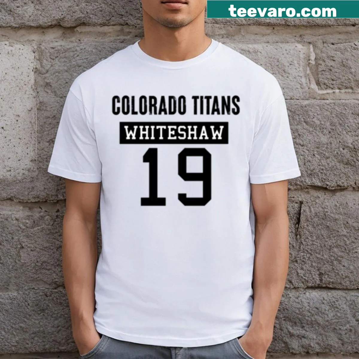 Sports t-shirt featuring Titans 19 Knox Whiteshaw — on a men's t-shirt