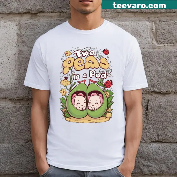 Kawaii T-shirt with two peas in a pod design, symbolizing friendship