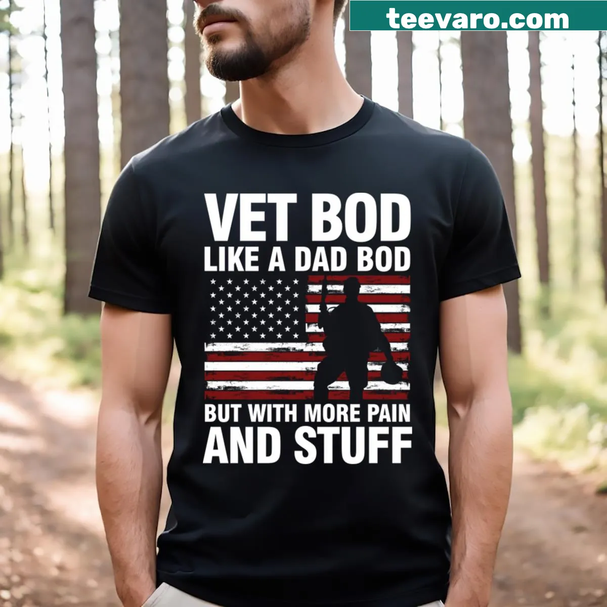 Funny Vet Bod T-shirt with humorous slogan — on a men's t-shirt