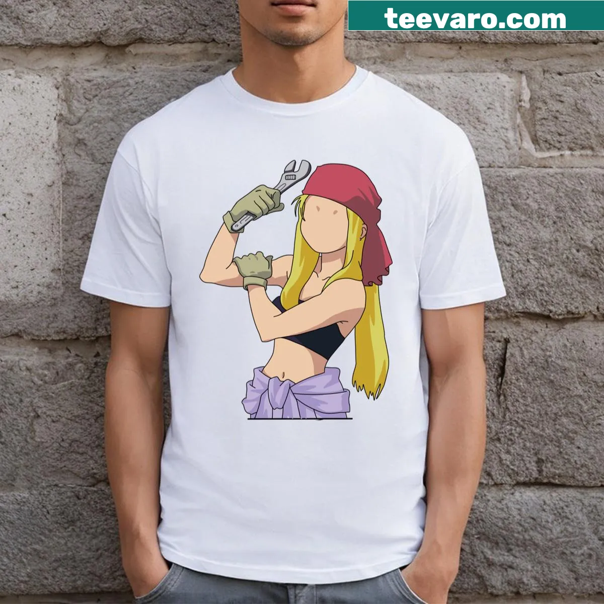Illustrated Winry Rockbell T-shirt from Full Metal Alchemist — on a men's t-shirt