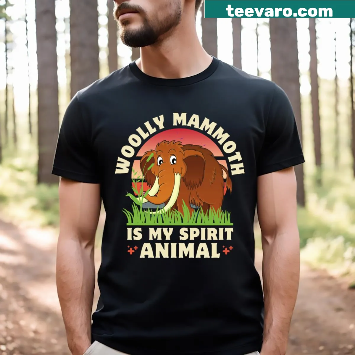 Illustrative Woolly Mammoth T-shirt expressing spirit animal theme. — on a men's t-shirt