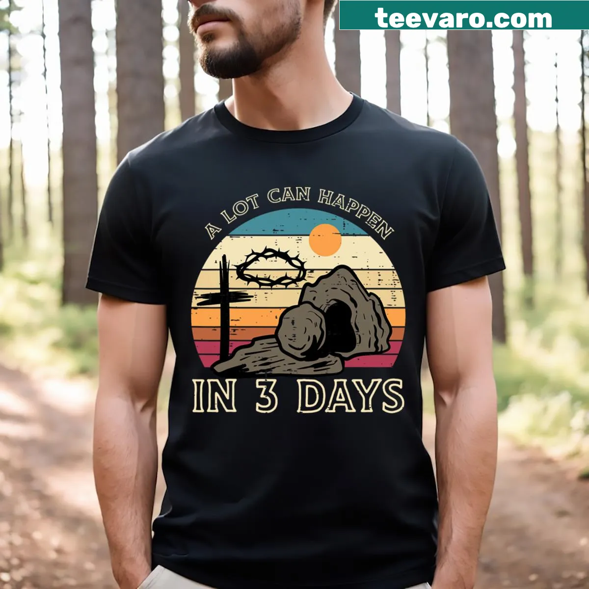 Easter t-shirt with typographic message about resurrection — on a men's t-shirt